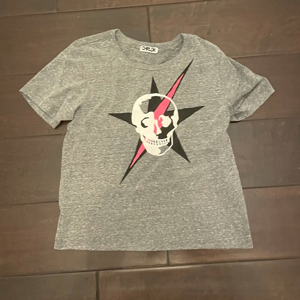 CHLDR GREY SHIRT WITH SKULL AND PINK BOLT